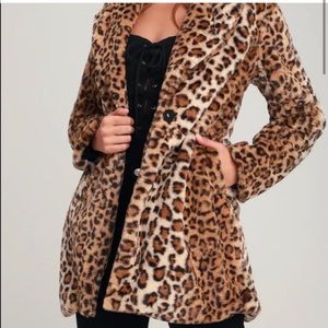 Lulus Leopard Faux Fur Coat NWOT